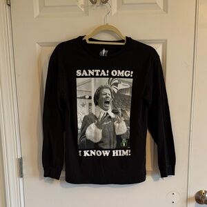 Boys Black Elf Santa! I know Him! Long Sleeve Christmas Tee Size XL (14)